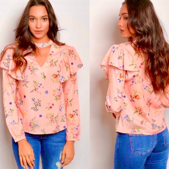 💐Spring Floral Ruffle Long Sleeve Top💐 - Picture 2 of 4
